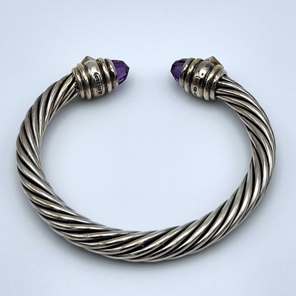 David Yurman 7mm Rennaissance Cable Amethyst & Garnet Bangle Cuff .925 & 14kt - Picture 7 of 10